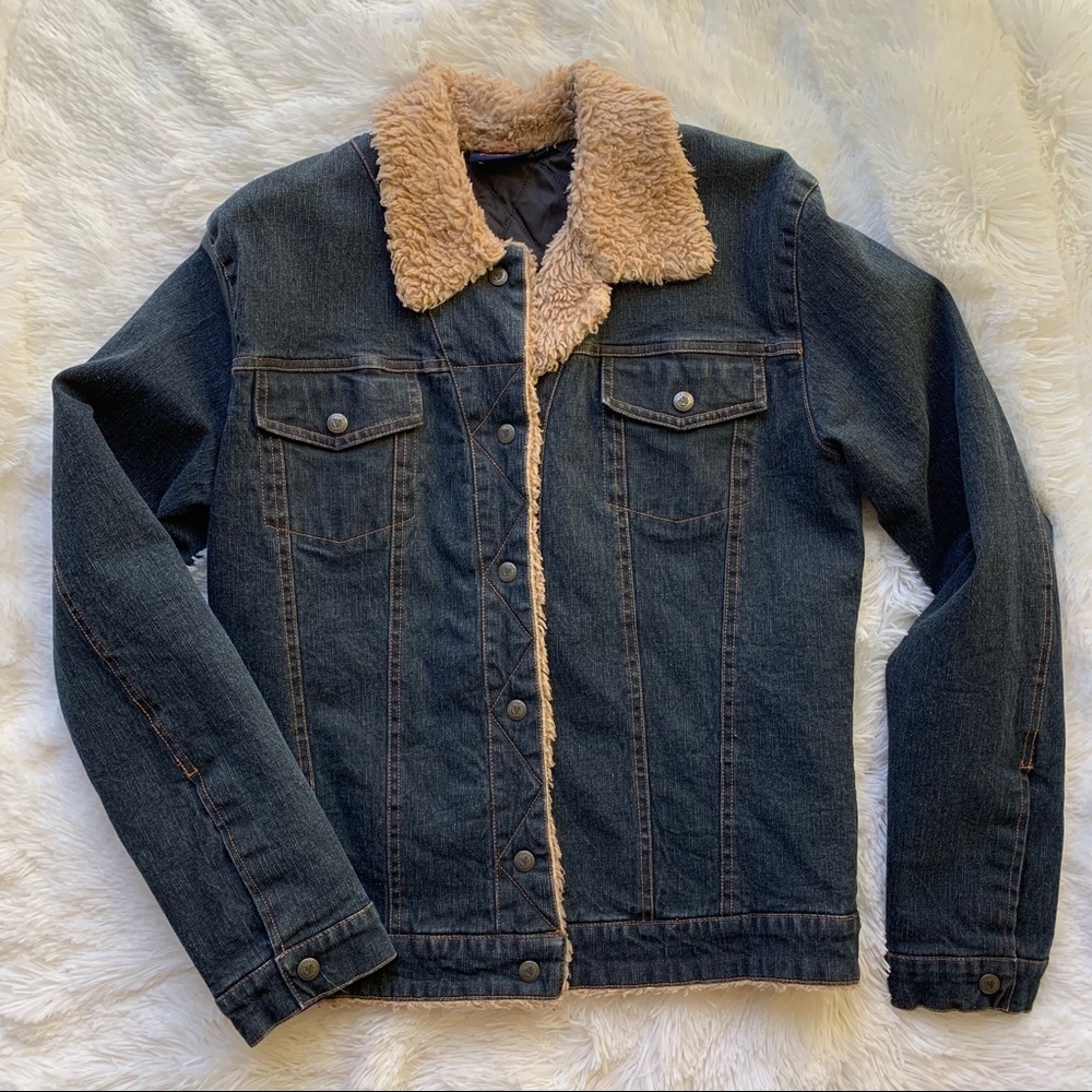 Arizona Jean Company Denim Fall Jacket Faux Fur Trimmed Size Medium